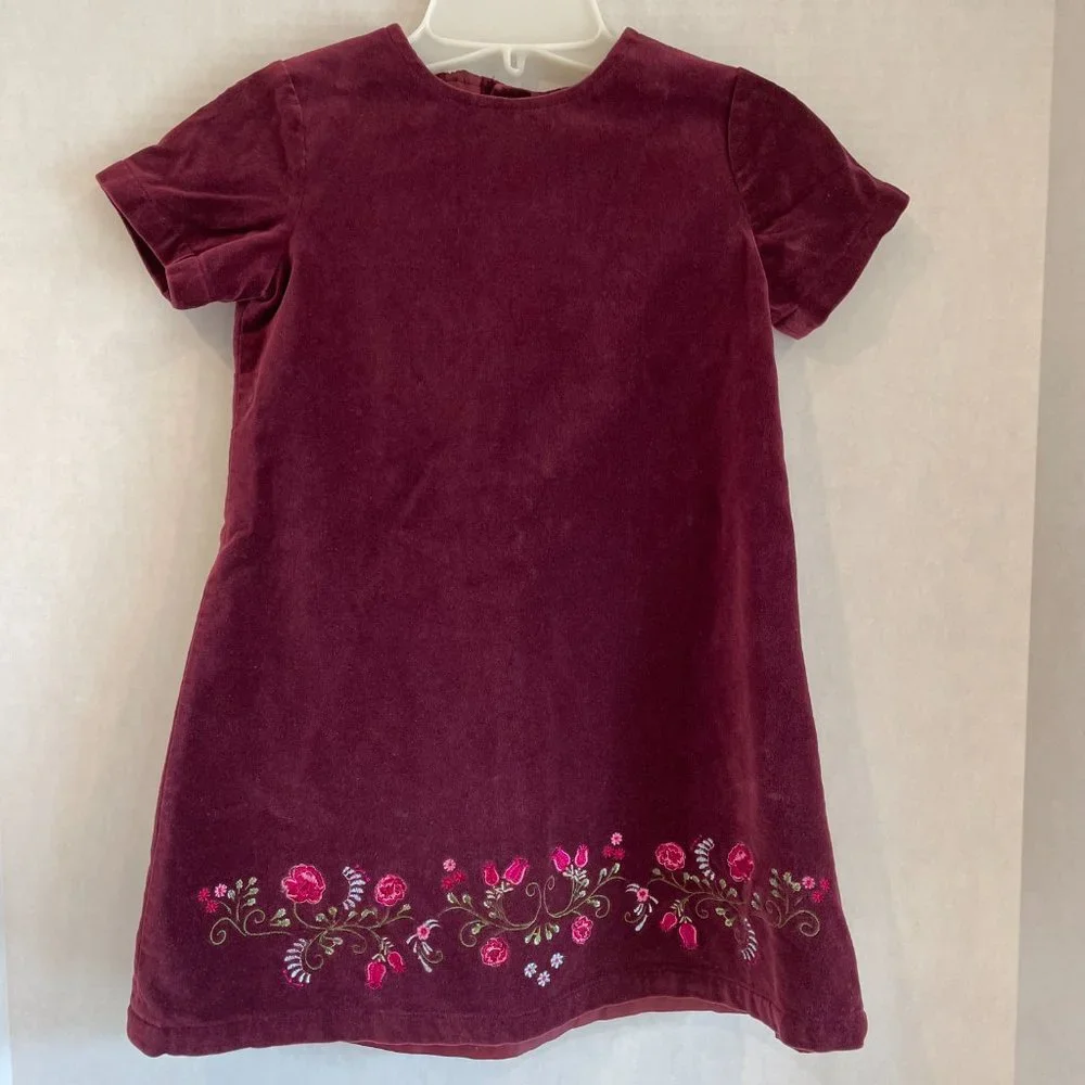 H&M Girls Short Sleeve Button Up Dress Burgundy Velvet Size 3-4Y